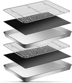 img 4 attached to 🍪 EMDMAK 6 Piece Baking Sheets Set with Cooling Rack, Stainless Steel Cookie Sheet, Wire Rack & Baking Mat - 16 x 12 x 1 Inch, Dishwasher Safe