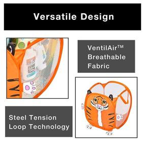 img 1 attached to 🐯 Детский органайзер с животным принтом - сетчатая вентиляционная сетка VentilAir - для малышей, детской одежды, мягких игрушек, игрушек - домашняя организация - в стиле куба - 10,5 x 11 дюймов - яркий оранжевый тигр