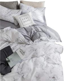 img 1 attached to 🛏️ Modern Gray Marble Duvet Cover Queen - Soft Cotton Bedding for Kids - Reversible & Breathable - Zipper Closure, 4 Corner Ties (NO Comforter)