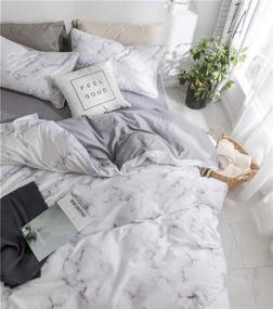 img 3 attached to 🛏️ Modern Gray Marble Duvet Cover Queen - Soft Cotton Bedding for Kids - Reversible & Breathable - Zipper Closure, 4 Corner Ties (NO Comforter)