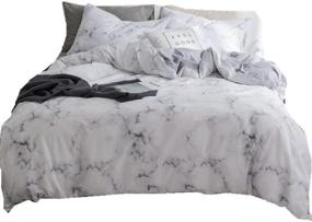 img 4 attached to 🛏️ Modern Gray Marble Duvet Cover Queen - Soft Cotton Bedding for Kids - Reversible & Breathable - Zipper Closure, 4 Corner Ties (NO Comforter)