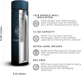 img 2 attached to Versatile Travel Mug and Tumbler with Tea Infuser, Fruit Infusion, and Extra Long Infuser | Double Wall Stainless Steel Thermos for Hot & Cold Beverages by Here & Now Supply Co. (Midnight Teal)