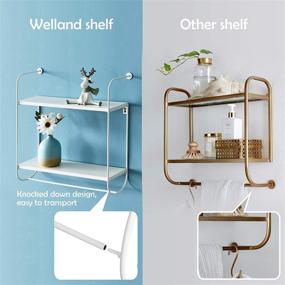 img 1 attached to 🛁 WELLAND 2 Tier Wall Mounted Floating Shelf with Towel Bar, White Bathroom Storage Shelving for Living Room, Kitchen, Metal and Wood, 16.9" W x 5.5" D x 17.5" H