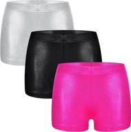 👧 metallic spandex gymnastic shorts set for girls - satinior 3-piece dance shorts for 6-9 year olds logo