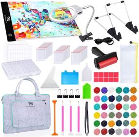 img 4 attached to PP OPOUNT Full Range of 5D Diamond Painting Set with A4 LED Light Pad, 💎 Polyester Felt Hand Held Carrying Bag, Magnifier LED Light, Round Diamonds, and Accessories for Diamond Painting