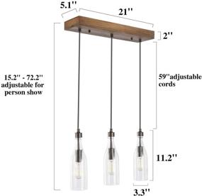 img 3 attached to Регулируемые деревянные подвесные светильники, LNC A03491: Фермерский 🔲 люстра для кухни и столовой, квадратный дизайн.