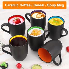 img 2 attached to ☕️ Farielyn-X 6 Pack Large Coffee Mug Set: 16 Ounce Ceramic Cups, Black Matte Outside with Colorful Inside - Perfect for Coffee, Tea, Cappuccino, Cocoa, Cereal - Restaurant-quality