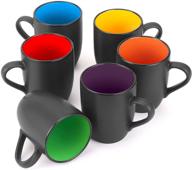 ☕️ farielyn-x 6 pack large coffee mug set: 16 ounce ceramic cups, black matte outside with colorful inside - perfect for coffee, tea, cappuccino, cocoa, cereal - restaurant-quality logo