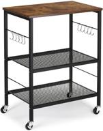 industrial utility cart with 3 tiers, adjustable mesh shelves, and 10 hooks on wheels - ideal for kitchen microwave, bakers rack, farmhouse, dining room, living room, home, office logo