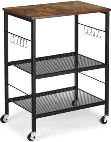 img 2 attached to Industrial Utility Cart with 3 Tiers, Adjustable Mesh Shelves, and 10 Hooks on Wheels - Ideal for Kitchen Microwave, Bakers Rack, Farmhouse, Dining Room, Living Room, Home, Office