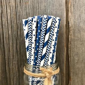 img 3 attached to 🎉 Navy Blue and White Paper Straws - Stripe Chevron Polka Dot Design - 7.75 Inches - 100 Pack - Outside the Box Papers Brand