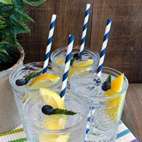 img 1 attached to 🎉 Navy Blue and White Paper Straws - Stripe Chevron Polka Dot Design - 7.75 Inches - 100 Pack - Outside the Box Papers Brand