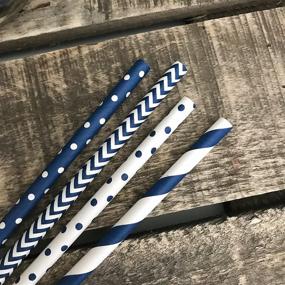 img 2 attached to 🎉 Navy Blue and White Paper Straws - Stripe Chevron Polka Dot Design - 7.75 Inches - 100 Pack - Outside the Box Papers Brand