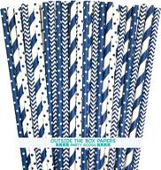 🎉 navy blue and white paper straws - stripe chevron polka dot design - 7.75 inches - 100 pack - outside the box papers brand logo