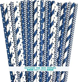 img 4 attached to 🎉 Navy Blue and White Paper Straws - Stripe Chevron Polka Dot Design - 7.75 Inches - 100 Pack - Outside the Box Papers Brand