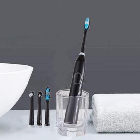 img 3 attached to 🦷 Waterproof Sonic Electric Toothbrush for Kids and Adults - Automatic Timer, Precision Clean Brush Head, Electric Toothbrush Holder - Black