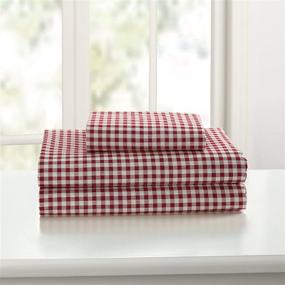 img 2 attached to Laurel & Mayfair Gingham Cotton Sheet Set – King Size, Vibrant Red