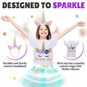 img 2 attached to Girl's Unicorn Birthday Outfit: Tutu Dress, Birthday Girl Shirt, and Headband