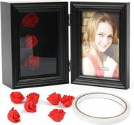 🌸 lotfancy small deep shadow box frame for 4x6’’ photos with hinged display case, glass front, includes 12 artificial flowers логотип