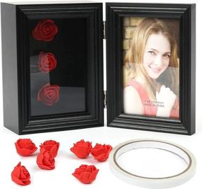 img 4 attached to 🌸 LotFancy Small Deep Shadow Box Frame for 4x6’’ Photos with Hinged Display Case, Glass Front, Includes 12 Artificial Flowers