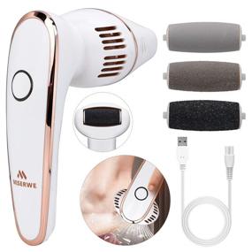 img 4 attached to 🦶 Rechargeable Electric Callus Remover for Feet with Built-in Vacuum - Pedicure Tool for Dead Skin, 3 Coarse Roller Heads, 2 Adjustable Speed Levels.