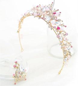 img 3 attached to 👑 Gold Wedding Crown Bridal Tiaras with Earrings - Pink and Purple Headband for Women and Girls