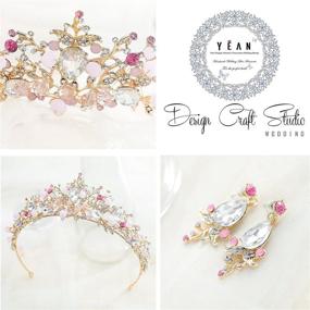 img 1 attached to 👑 Gold Wedding Crown Bridal Tiaras with Earrings - Pink and Purple Headband for Women and Girls