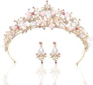 👑 gold wedding crown bridal tiaras with earrings - pink and purple headband for women and girls logo