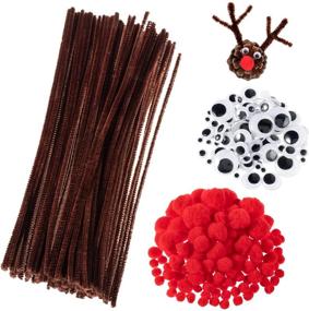 img 4 attached to 🎨 Whaline 350-Piece Brown Pipe Cleaners Set: Craft Chenille Stems, Wiggle Googly Eyes, and Pompoms for Party DIY Art Supplies - Ultimate Bundle