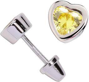 img 4 attached to 💎 Sterling Silver CZ Simulated Birthstone Heart Earrings with Screw Back for Girls (6mm)