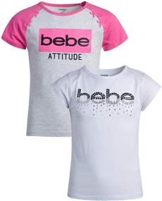 img 4 attached to 👕 2-Pack of Bebe Girls' Short Sleeve Graphic Tees with Rhinestone and Glitter