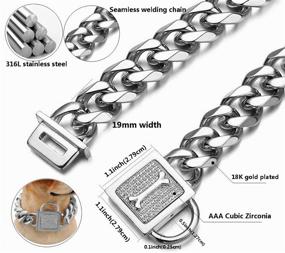 img 3 attached to 🐶 Aiyidi Heavy Pet Dog Collar, Stainless Steel Metal Slip Choker Collar with Rhinestone Lock, 19MM Silver Cuban Link Chain, 12-26 inch, Waterproof & Chew-Proof, for Medium & Large Dogs