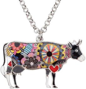 img 4 attached to Charming DUOWEI Zinc Alloy Cow Necklace: Delightful Floral Enamel Bull Pendant Jewelry Ideal for Women and Girls - A Perfect Novelty Gift