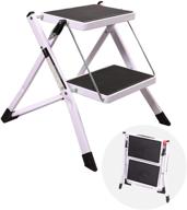 campmax 2 step stool: foldable ladder for adults, lightweight & sturdy kitchen household tool, 250lbs capacity, white logo