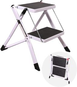 img 4 attached to CAMPMAX 2 Step Stool: Foldable Ladder for Adults, Lightweight & Sturdy Kitchen Household Tool, 250lbs Capacity, White