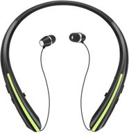 wireless bluetooth headphones, noise cancelling stereo earphones 🎧 with mic - retractable earbuds, neckband sports design [black green] logo
