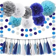 🎀 stunning 30pcs blue silver white tissue pom poms: perfect for baby showers, weddings, and nursery decorations! logo