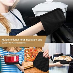 img 2 attached to 🧤 4Pcs Cotton and Neoprene Oven Pot Holders with Pocket: Heat Resistant Hot Pads/Mitt for Baking and Cooking - AIR&amp;TREE (Black)