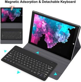 img 2 attached to CHESONA Microsoft Surface Pro 7 Case with Keyboard for Surface Pro 🔵 6/5/4 Tablets - Folio Stand Case - Detachable Wireless Type Cover Keyboard - Blue