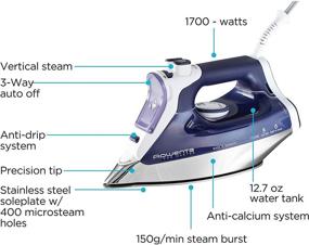 img 3 attached to 🔥 Rowenta DW8080 Professional Micro Steam Iron with Stainless Steel Soleplate, Auto-Off, 1700-Watt, 400-Hole, Blue - Enhanced for SEO
