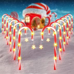 img 4 attached to 🎄 E-Kong Christmas Decorations: 12 Pack Outdoor Candy Cane Lights with Star, 8 Modes, Waterproof – Perfect Holiday Yard and Garden Walkway Solar Pathway Markers