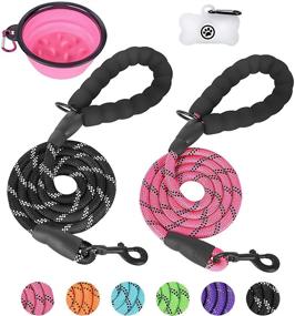 img 4 attached to 🐾 Premium 2 Pack Dog Leash with Soft Padded Handle - Heavy Duty & Reflective Threads for Medium to Large Dogs, Training, Walking, and Traffic Control Safety - Includes Poop Bags Dispenser & Pet Bowl