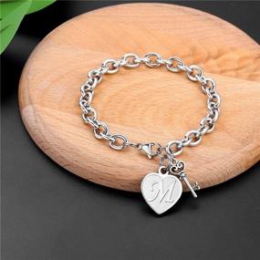 img 3 attached to MMOOHAM Heart Initial Bracelets for Women - Engraved 26 Letters Stainless Steel Charms Bracelet | Birthday & Christmas Jewelry Gift for Women & Teen Girls