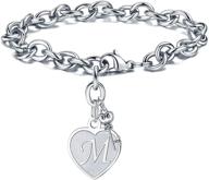 mmooham heart initial bracelets for women - engraved 26 letters stainless steel charms bracelet | birthday & christmas jewelry gift for women & teen girls logo