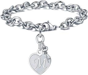 img 4 attached to MMOOHAM Heart Initial Bracelets for Women - Engraved 26 Letters Stainless Steel Charms Bracelet | Birthday & Christmas Jewelry Gift for Women & Teen Girls