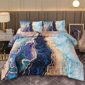 img 4 attached to 🏔️ Sisher Marble Comforter Set Twin-2pcs: Blue Comforter & Pillowcase with Burning Mountain Printed - Retro Bedding Set for Kids, Boys, Girls