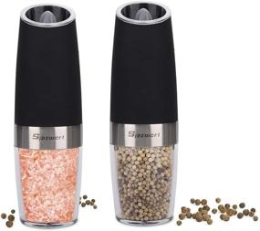 img 4 attached to 🧂 Black Electric Salt and Pepper Grinder Set- One Hand Operation, Automatic Gravity Salt Pepper Grinders, Pack of 2