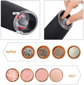 img 1 attached to 🧂 Black Electric Salt and Pepper Grinder Set- One Hand Operation, Automatic Gravity Salt Pepper Grinders, Pack of 2