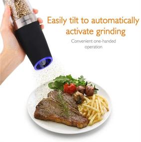 img 3 attached to 🧂 Black Electric Salt and Pepper Grinder Set- One Hand Operation, Automatic Gravity Salt Pepper Grinders, Pack of 2