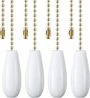 🔨 white wooden ceiling fan chain pulls set with decorative ornaments - 12 inches, fan & light extension - gold finish - 4 pack логотип